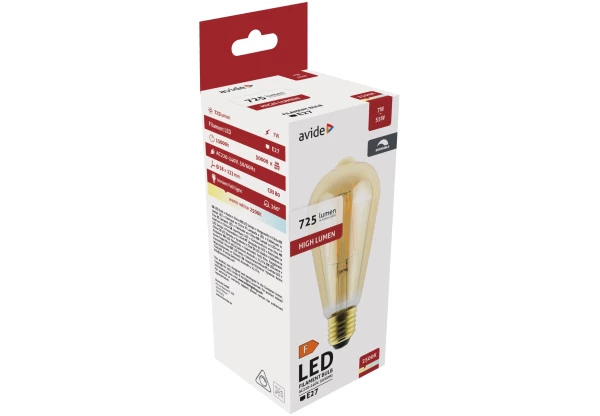 Avide LED Filament ST57 7W Fényerőszabályzós Borostyán E27 WW 2500K Speciális