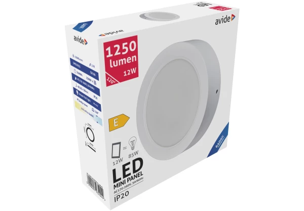 Avide LED Falra Szerelhető Kerek Mennyezeti Lámpa Műanyag 12W CW 6400K Kerek