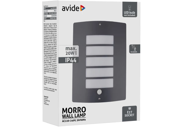 Avide kültéri fali lámpa Morro 1xE27 PIR IP44 Antracit Betekerhető