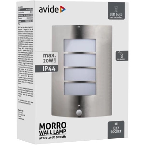 Avide kültéri fali lámpa Morro 1xE27 PIR IP44 Szatén Nikkel Betekerhető