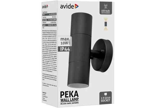 Avide kültéri fali lámpa Peka 2xGU10 IP44 Fekete Betekerhető
