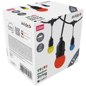 Avide Kültéri 220V E27 Füzér 10m 15 Foglalat + 15 Dekor LED Füzérek