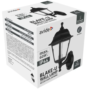 Avide Kültéri Fali Lámpa Blake-U 1xE27 Fekete IP44 PIR Betekerhető