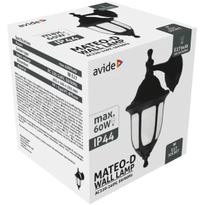Avide Kültéri Fali Lámpa Mateo-D 1xE27 Fekete IP44 Betekerhető