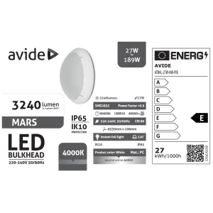 Avide Cseppálló Mennyezeti Lámpa Mars Kerek IP65 27W NW 4000K Fehér + PIR IP Védett