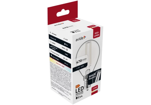 Avide LED White Filament Mini Globe 4.5W E14 WW 2700K Mini Gömb