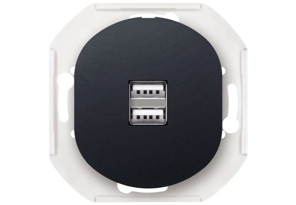 EON fedőkeret-mentes 2xUSB töltő, 2,1A 5V, soft-touch fekete Adatátviteli aljzatok