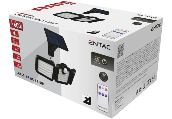 Entac Napelemes Műanyag Fali lámpa 15W SMD 3 fej levehető szolárpanel Szolár