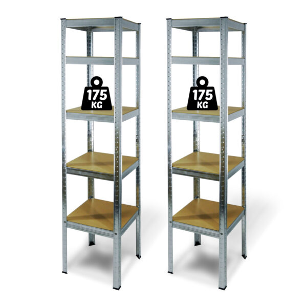 Fémpolc állvány – 5 szintes – fém – max. 175 kg – 180 x 40 x 40 cm – 2 db / csomag  10845 Háztartási kisgépek