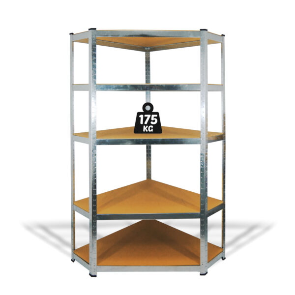 Fémpolc állvány – sarok – 5 szintes – fém – max. 175 kg – 180 x 90 x 30 cm  10846 Háztartási kisgépek