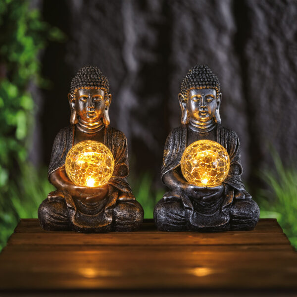 Szolár Buddha – 1 melegfehér LED – műgyanta – 17 x 15 x 26 cm – 2 féle  11268 Kültéri világítás
