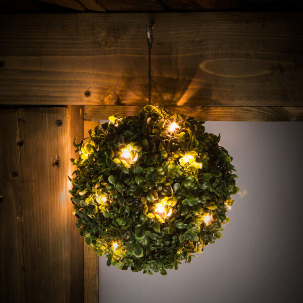 Szolár bukszus – felakasztható – 25 cm – 20 melegfehér LED  11359 Szolárok