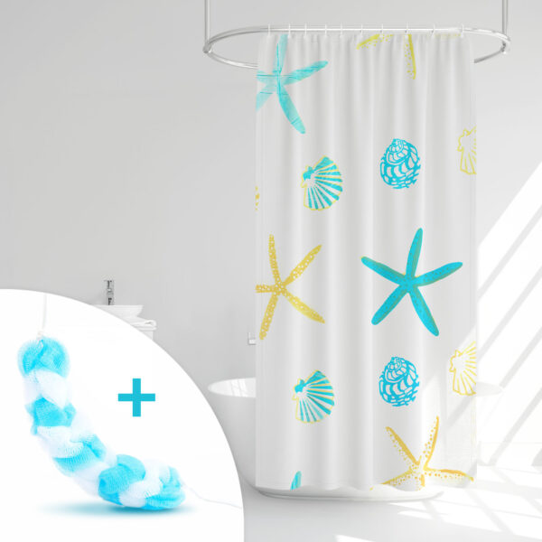 Zuhanyfüggöny szett fürdőpamaccsal – 3 féle – kék, zöld mintás – 180 x 180 cm  11526A Háztartási kisgépek