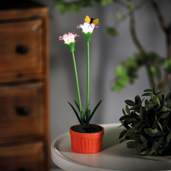 Szolár színes virág – 8 x 8 x 32 cm – 10 melegfehér LED – lila  11735A Szolár