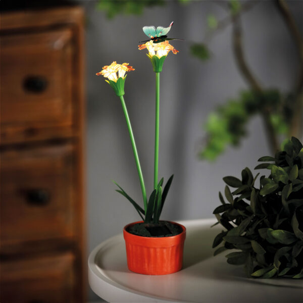 Szolár színes virág – 8 x 8 x 32 cm – 10 melegfehér LED – piros  11735B Szolárok