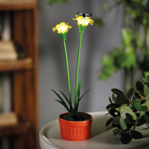 Szolár színes virág – 8 x 8 x 32 cm – 10 melegfehér LED – sárga  11735C Kültéri világítás