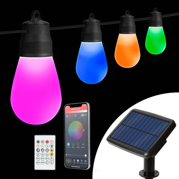 Smart szolár fényfüzér – 15 db RGBIC LED – 6,5 m – bluetooth  11746 Kültéri világítás