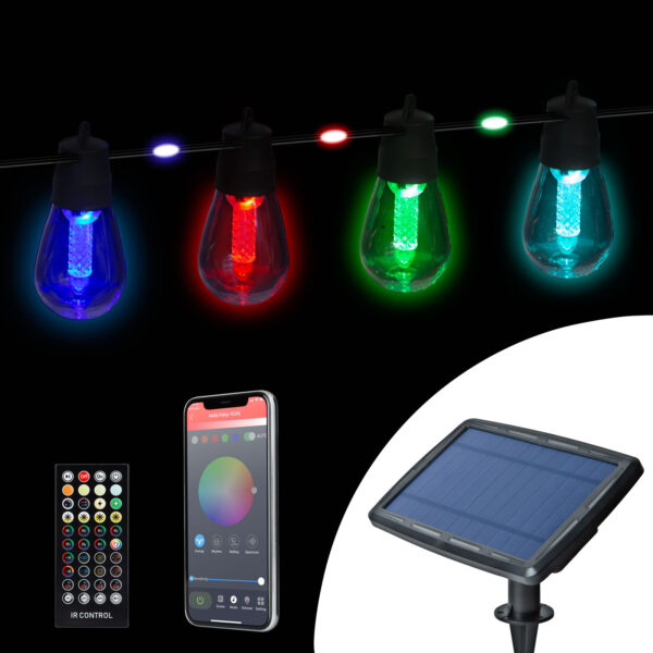 Smart szolár fényfüzér – 84+15 db RGB LED – 14,5 m – bluetooth  11748 Szolárok