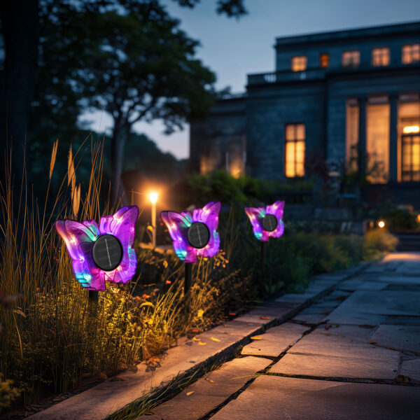 Leszúrható szolár pillangó – lila – 13 x 6,5 x 35 cm – melegfehér + színes LED  11749A Kültéri világítás