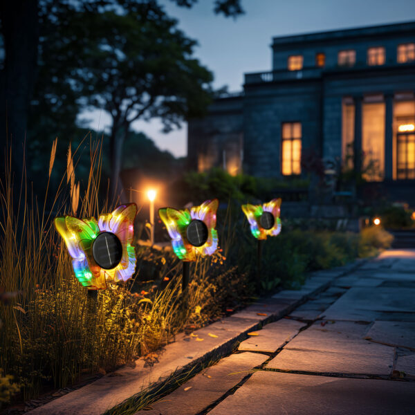 Leszúrható szolár pillangó – sárga – 13 x 6,5 x 35 cm – melegfehér + színes LED  11749B Kültéri világítás
