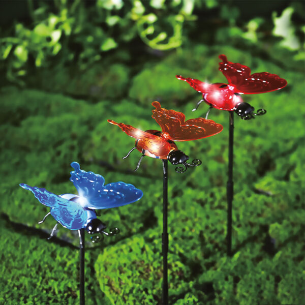 Szolár lámpa – leszúrható / függeszthető – pillangó – többféle – 12 x 6 x 21,5 cm – 4 LED  11772 Szolárok