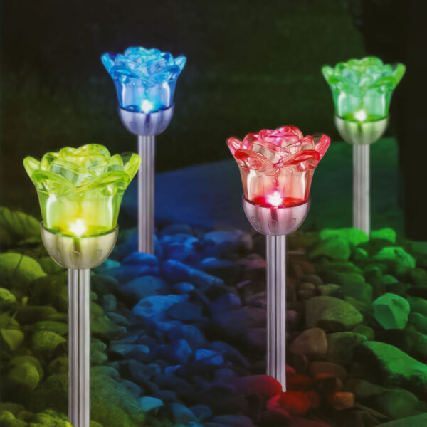 Szolár lámpa – leszúrható – rózsa – 1 RGB LED – 8 x 36,5 cm  11774 Szolárok