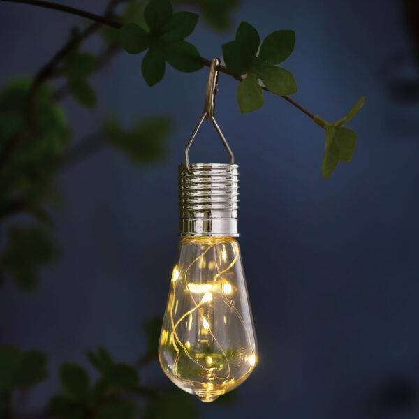 Felakasztható szolár lámpa – izzó – 4 melegfehér LED – 4,7 x 11 cm  11777 Szolár