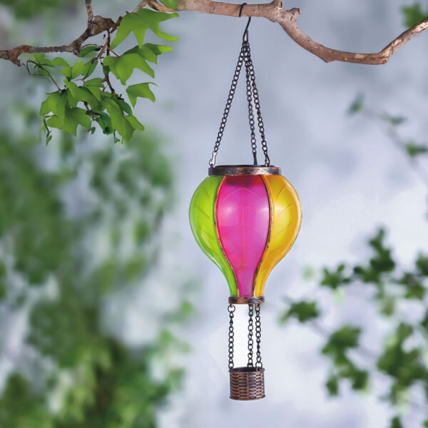 Felakasztható szolár lámpa – hőlégballon – lángeffekt – 12 sárga LED – 11 x 11 x 37 cm  11778 Kültéri világítás