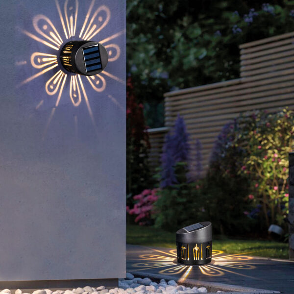 Szolár dekorlámpa – fali / álló – 8 x 9 cm – 1 melegfehér SMD LED  11784 Szolárok