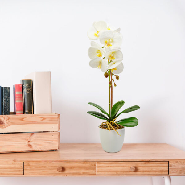 Műnövény dekoráció – orchidea – fehér – 48 cm  11901B Háztartási kisgépek