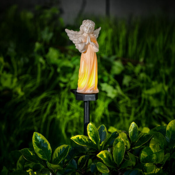 Szolár angyalka – imádkozó – 1 melegfehér LED – műgyanta – 49 x 11 x 6,5 cm  13002A Szolárok