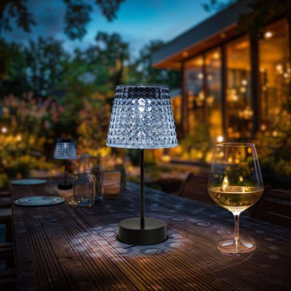 Hibás! Szolár asztali lámpa – átlátszó – hidegfehér LED – műanyag – 26 x 12 cm  13005A Szolár