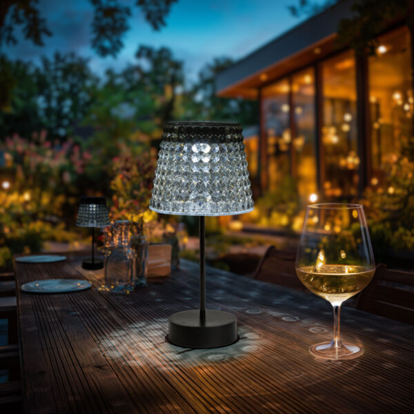 Hibás! Szolár asztali lámpa – füst – hidegfehér LED – műanyag – 26 x 12 cm  13005B Szolár