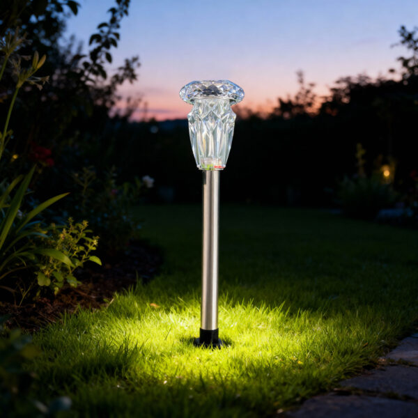 Leszúrható szolár lámpa – 1 x melegfehér – króm – 6 x 38,5 cm  13014 Szolárok