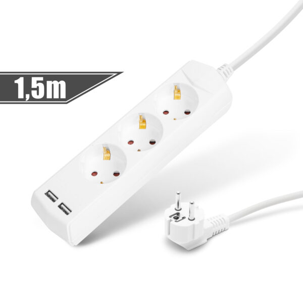 Elosztó 3-as – 3 x 1,5 mm² – 1,5 m – 2 x USB-vel  20201U Elosztók és hosszabbítók