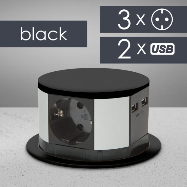 Elosztó – rejtett, 3-as + USB-A + Type-C – fekete  20433BK Elosztók és hosszabbítók