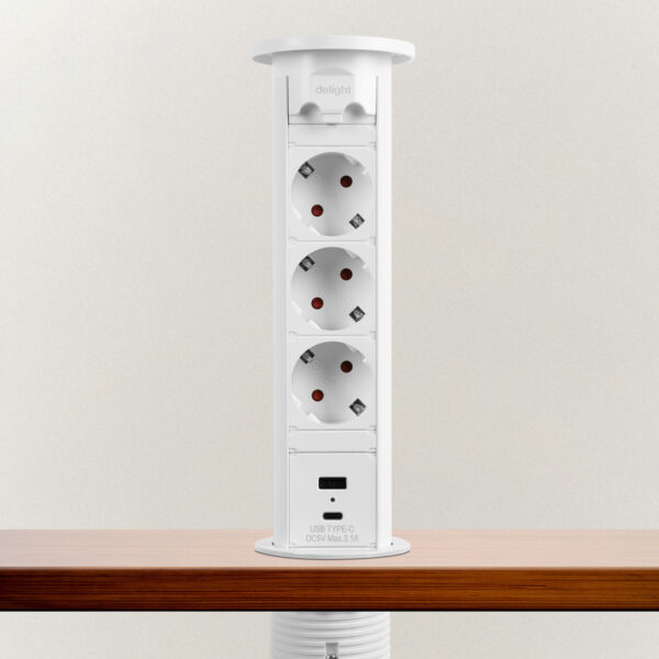 Motoros rejtett elosztó – „Touchcontrol” – 3-as + USB + Type-C – fekete  20453B Elosztók és hosszabbítók