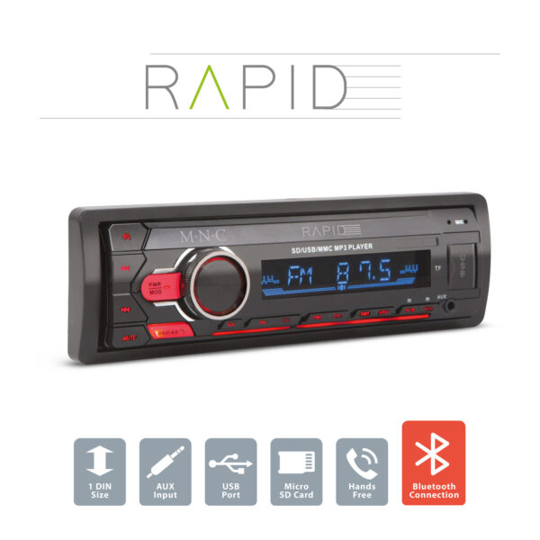 Fejegység „Rapid” – 1 DIN – 4 x 50 W – BT – MP3 – AUX – SD – USB  39750 Autós hangtechnika