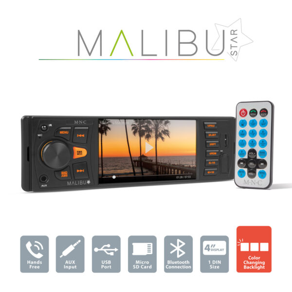 Multimédiás fejegység „Malibu Star” – 1 DIN – 4 x 50 W – BT – MP3 – AUX – SD – USB  39751 Autós hangtechnika