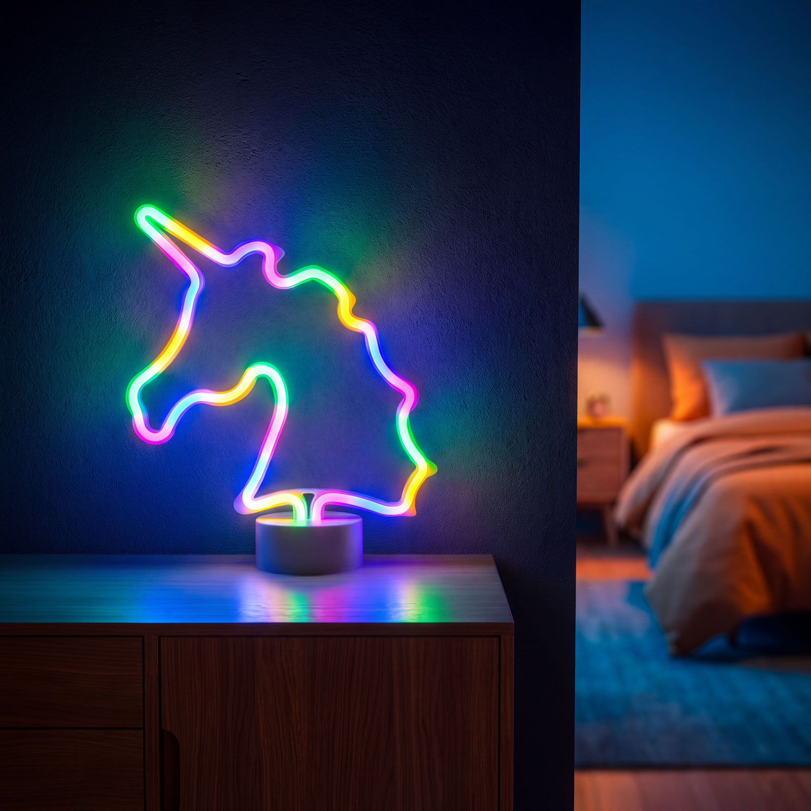 Neon LED lámpa – színes unikornis – 3 x AA + USB – 28,5 x 8,5 x 24,5 cm 43996B Egyéb Neon LED lámpa – színes unikornis – 3 x AA + USB – 28,5 x 8,5 x 24,5 cm 43996B Egyéb