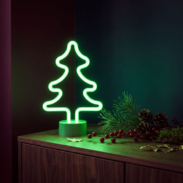 Neon LED lámpa – zöld fenyőfa – 3 x AA + USB – 18,5 x 8,5 x 28 cm 43996D Egyéb Neon LED lámpa – zöld fenyőfa – 3 x AA + USB – 18,5 x 8,5 x 28 cm 43996D Egyéb