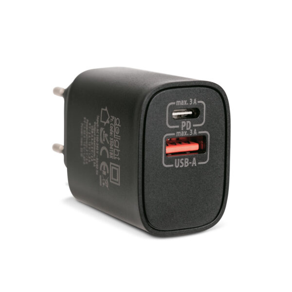 Hálózati Adapter USB + Type-C PD20W gyorstöltéssel – fekete  55041BK USB