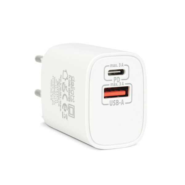 Hálózati Adapter USB + Type-C PD20W gyorstöltéssel – fehér  55041WH USB