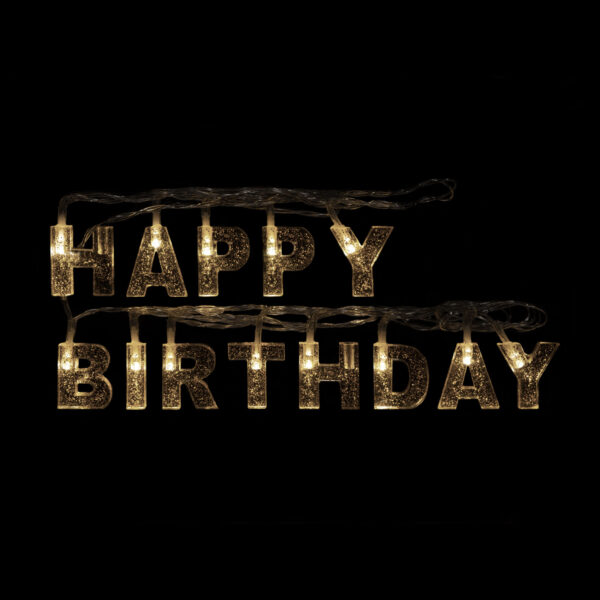Születésnapi LED-es fényfüzér – „Happy Birthday” – 13 LED – 2 x AA – 2 m  56529C Egyéb