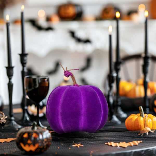 Halloween-i tök dekoráció – 16,5 cm – lila – habszivacs – glitteres  56540B Egyéb