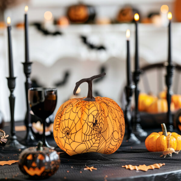 Halloween-i tök dekoráció – 16,5 cm – lila – habszivacs – glitteres  56540B Egyéb