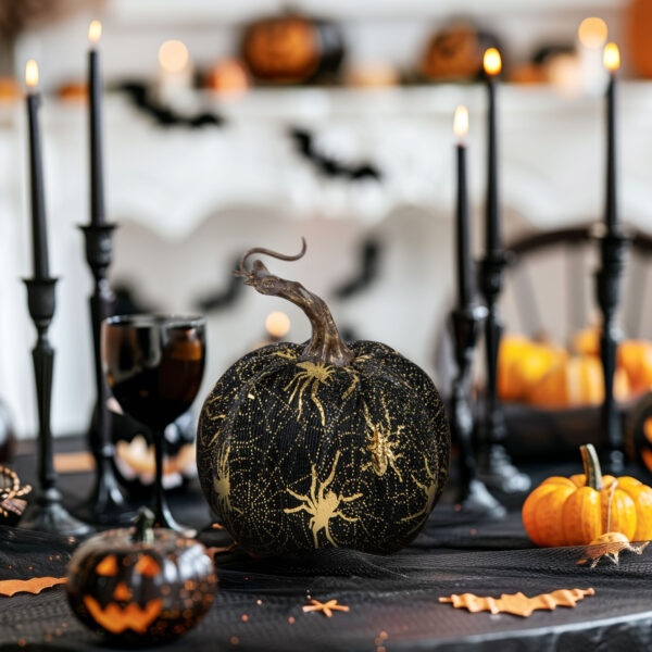 Halloween-i tök dekoráció – 16,5 cm – narancs, pókhálós – habszivacs  56540C Egyéb