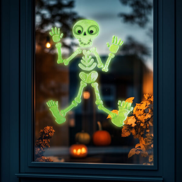 Halloween-i foszforeszkáló ablakdekor – csontváz – 24 x 15 cm  56543D Egyéb