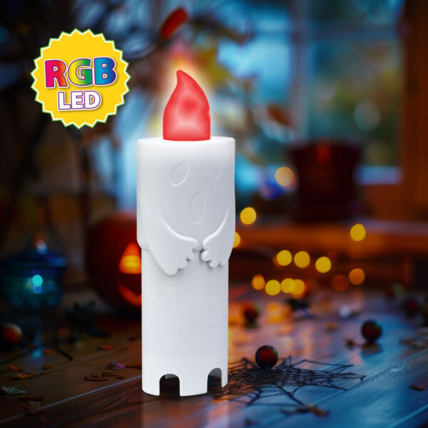 Halloween-i LED-es gyertya – szellem – 4 színű LED – 12 x 4,5 x 3 cm  56551 Egyéb