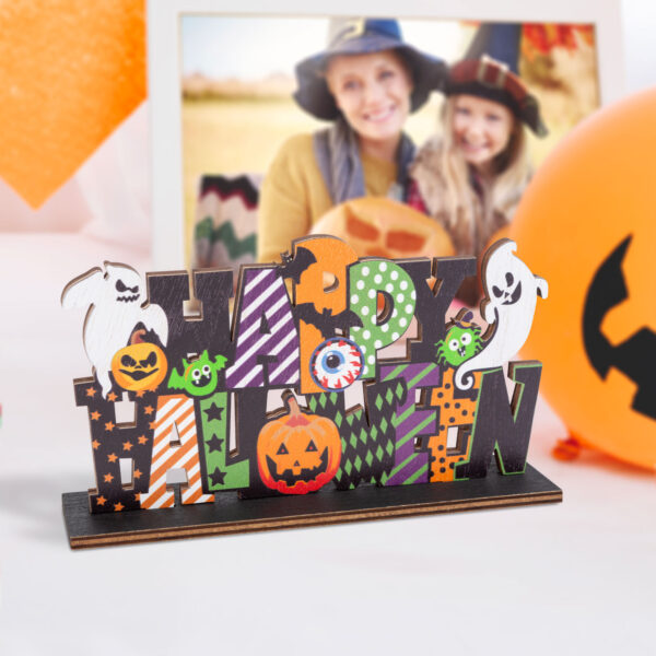 Halloween-i polc dekoráció fából – „Happy Halloween” – 17 x 10 x 4 cm  56554 Egyéb
